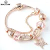 Braccialetti con ciondoli CODICE Bracciale con farfalla dorata rosa con una corona di perline Adatto a gioielli da donna per feste DropCharm Lars22