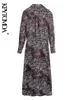 Women Fashion With Tied Printed Wrap Midi Shirt Dress Vintage Long Sleeve Pleated Female Dresses Vestidos Mujer 220526