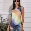 T-shirt Femme 2022 Summer Tie-Dye O-Cou T-shirt sans manches Femmes Plus Taille Modes Off Épaule Tops Streetwear Tee Shirt Femme