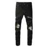 Designerjeans für Man Biker Herren Hosen zerrissen Slim Stretch Dünnschild Distressed Motorrad Patchwork Denim Fit Hip Hop Streetwear Straße Jogger Hosen schwarz