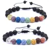 Beaded Strands Tree 8mm Seven Chakra Armband Bried Black Lava Stone Pärlor Kvinnor Män Buddha Friendship Strand Jewelry Fawn22