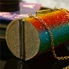 Rainbow Rhinestone Dinner Bag Diagonal Cross Bags Women Color Diamond Cylinder Shoulder handbag Banquet tote