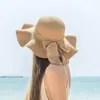 Wide Brim Hats Lady Bowknot Straw Hat Summer Foldable Beach Cap Seaside Anti UV Sun Visor Simple Edge Sunshade Vacation AccessoryWide WideWi