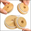 Eco Friendly Reusable Bamboo Wood Lids Wide Mouth Cup Mason Jar Lid With St Hole Storage Bottles Ers Caps Seal Ring Llf13857 Drop Delivery 2