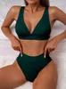 Ingaga Ribbed Bikini Kvinnor Swimsuit Hög midja Badkläder Sexig V-ringning Biquini Push Up Bathing Suft Set 220413