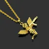 Hiphops Men Jewelry Cupids Revenge Angel Pendant 18K Gold Rope chain 316l Stainls Steel 3D Angel with Gun Necklace A22255W