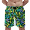 Shorts masculinos Círculos abstratos praia colorida praia de praia curta cintura elástica Turncos de natação impressos fofos e sizemen's