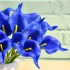 Dekoratif çiçek çelenk mavi calla zambak yapay gerçek dokunmatik zambaklar buket sahte dekorasyon için sahte dekorasyonDekoratif dekor
