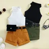 FOCUSNORM 4 Colors 0 4Y Summer Fashion Baby Girls Clothes Sets Solid Sleeveless Halter Knit Vest Shorts With Belt Bags 2 220620