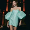 Robe de soirée de cocktail courte à manches bouffantes, épaules dénudées, mini robe de bal en satin pour femmes et filles, sexy, dos nu, robes de soirée pour occasions spéciales, 2022