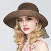 Summer Bow Ribbon Sun Hat Panama Womens Cap Bonnet Beach Straw Hats 220607