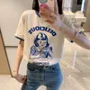 Kadın T Shirt Kore Retro Mavi Kontrast Renk Renk Yakası T Shirt Bebek Kız Baskılı Pamuk Kısa Kollu Tshirt Trendi Yaz 220506