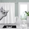 Tenda da doccia impermeabile per bagno Modello gattino carino Vasca da bagno antimuffa in poliestere con ganci 220429