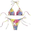 Sexy Print Bikini Set Triangle Bag Halter Two Piece Swimsuit 2022 Women Brazilian Summer Backless Low Waist Thong Bathing Suit