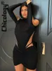 Повседневные платья Чиколология 2022 Женские лоскутные сетки с длинным рукавом кружевное кружево Bodycon Mini платье Kylie Sexy Party Club Clubes