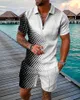 Survêtements pour hommes T-shirt à la mode Costume de couleur unie Sports Beach Casual Men Luxury Zip Shirt and Shorts Suit Men's Men's de haute qualité