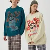 Men's Sweaters High Street Knitted Sweater Men Cartoon Pattern Pullover Vintage Casual Loose O-Neck Jumpers Streetwear Unisex Autumn Japanes