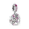 جديد 925 Sterling Silver Teal Pink Heart Tree Tree Pendant Openwork DIY Beads Scarm Charm Pracelet for Pandora الأصلي