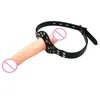 Doppio dildo Pene Gag Imbracatura in pelle Restrizioni BDSM Bondage Giochi per adulti Bocca Schiava Fetish Giocattoli sexy per coppie