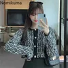 Nomikuma koreansk kort elegant kvinnlig tröja kappa singelbröst långärmad Oneck Knit Cardigan Jacket Autumn 6B459 201221