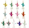 Mão tecida cacto keychain bohemian floral borla saco pingente mulheres chaveiros para chaves de cordão acessórios festa favor