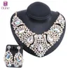 Kvinnors uttalande halsband örhänge kostym mode rhinestone crystal teardrop choker krage bröllop fest gåvor smyckesuppsättning