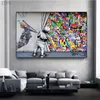 Banksy Art garçon fille derrière les rideaux Graffiti toile peinture affiche impression rue Pop Art mur photo pour enfants chambre décor à la maison