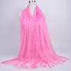 Lslam Muslim Cloud Hijab Scarf Shawl Wraps Pure Color Lace Hollow Fringed Long Wj0021129017