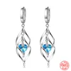 Hoop & Huggie 925 Sterling Silver Hollow Blue Crystal Long Drop Earrings For Women Fashion Wedding Jewelry GiftHoop Dale22