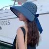 قبعات شمس الإناث الصيفية Big Brim Classic Bowknot Fashion Straw Straw Captal Outdoor Cap للنساء UV محمي