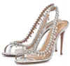 Beroemde witte nachtdressing verleiding kristal satijnen sandaalschoenen perfecte dame hoge hakken feest bruiloft gladiator sandalias box eu35-42