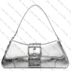 Lindsay Small Shoulder Bag With Strap Luxury Designer Women Crocodile Embossed Silver Pleated Black Curved Flap Adjustable Three Hooks Decorative Buckle Belt Bags