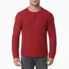 Mens Long Sleeve Henley Shirt Autumn Slim Fit Waffle Cotton T Shirt Men Solid Color Business Work Casual Tshirt Male XXL L220704