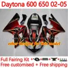 Motocicleta Bodys para Daytona600 Daytona650 02-05 Bodywork 148no.6 Cowling Daytona 650 600 CC 02 03 04 05 Daytona 600 2002 2003 2004 2005 Kit de fada ABS Black Gold Black Gold