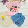 Barnflickor Sommarkläder Set Babyflickor Söt Fashion Bomull Skriv ut Kortärmad + Shorts 2st för barn Trasksuits Sets 220326