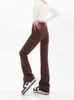 Brown Vintage Baggy Flare Pants Women 90s Streetwear Bags Wide Pipes Pants Fashion High midja Straight Denim Pants Lady 2022 L220726