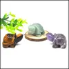 Pietra perline sfuse gioielli 1,5" tartaruga naturale statua guarigione cristallo di quarzo intagliato a mano tartarughe marine figurine gemma Reiki Fengshui Dhinv