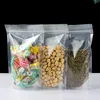 100 piezas de pie de pie alto de plástico transparente bolsas de embalaje con cremallera exhibición de plástico cáculos de azúcar de azúcar cereales de palomitas de maíz nueces de té regalos de boda bolsas de almacenamiento