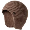 Boinas Color sólido Protector de oídos Sombrero de punto Grueso Cálido Capucha Protección Otoño Invierno Ciclismo Gorros para correr para hombresBoinas