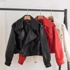 Nuova primavera donna giacca in ecopelle colletto couverture PU giacche moto allentato streetwear tuta sportiva nero rosso bianco cappotto L220801