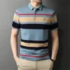 メンズポロシャツブランド品質95％コットン刺繍ゴルフシャツ男性ビジネスファッションストライプトップ夏半袖服220402