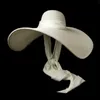 Wide Brim Hats Women White 25cm OVERSIZED Sun Hat Soft Silk Ribbon Tie Floppy Giant Beach Straw Summer Kuntucky Cap Eger22