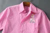 Camisas casuais masculinas Men Oxford Bordado listrado Rosa Camisa de Dandelion Algodão de Alta Qualidade Pocket Sleeeves Top M 2xl #M59Men's