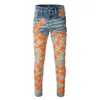 Jeans da uomo per pantaloni skinny da uomo slim strappati Orange Star Biker Denim Stretch Motorcycle Trendy Hip con foro