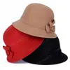 Vintage Women Wool Bucket Hat Dome Rose Flower Felt Hats Ladies Fashion Party Fedora Hat Autumn Winter