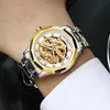 ساعة Wristwatches Dragon Skeleton الساعات الميكانيكية التلقائية للرجال Wrist Watch Fethel Strap Strap Gold Clock 30M Mens 8840Wrist