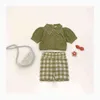 EnkeliBB Super Fashion Girls Gilet e pantaloni estivi Sling Cute top e pantaloni in maglia scozzese verde Completi Misha Puff Baby Girl Sets AA220316