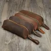 Cowhide Pen Bag Handmade Men Women Retro Storage Pen Case with Zipper 1222616