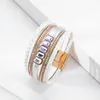 Bracelets porte-bonheur mode Bracelet dames bohème multicouche Wrap cuir tressé couleur cristal fille gros bracelets pour femmesCharme