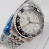 MENS Titta p￥ 40 mm vit urtavla automatisk Asien 2813 r￶relse safir glas hand datum f￶nster steril jubileum fin st￥l mental rem svart keramisk bezel armbandsur